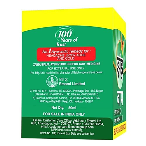 Zandu Zandu Balm | Effective relief from Headache, Body Pain, Sprain and Cold | No. 1 Ayurvedic Balm for Quick Pain Relief, 50ml, 50 ml  