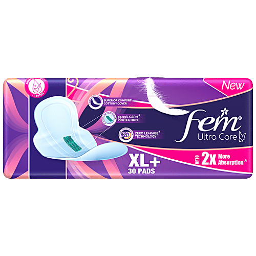 Buy Fem Ultra Care Sanitary Pads XL+, With Wings, Cottony Cover, 2X