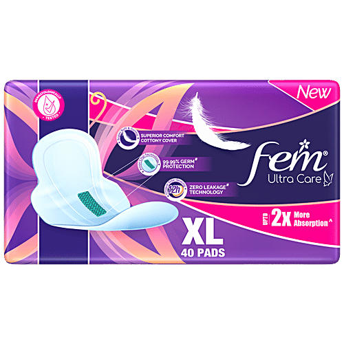 Buy Fem Ultra Care Sanitary Pads XL, With Wings, Cottony Cover, 2X
