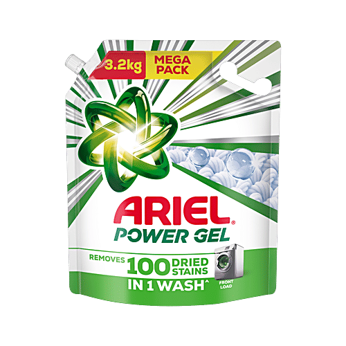 Ariel Power Gel Front Load & Semi Auto Liquid Detergent, 3.2 kg Removes 100 Stains in 1 Wash