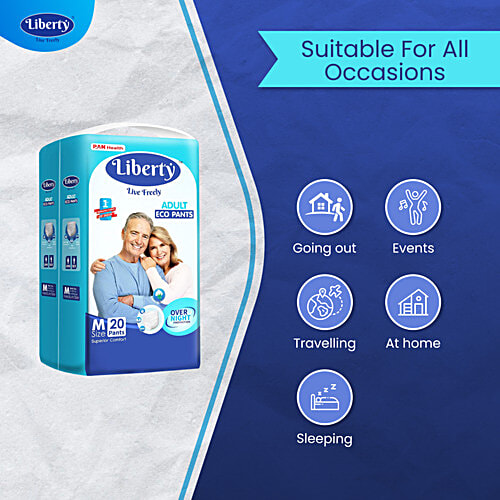 Liberty Diapers Eco Adult Diaper Pants, Extra Large (XL) Waist Size (96-165cm | 38-65 inches), 20 pcs  Unisex, High Absorbency, Leak Proof, Overnight Protection