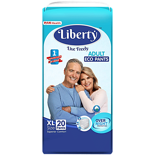 Liberty Diapers Eco Adult Diaper Pants, Extra Large (XL) Waist Size (96-165cm | 38-65 inches), 20 pcs  Unisex, High Absorbency, Leak Proof, Overnight Protection