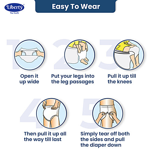 Liberty Diapers Premium Adult Diaper Pants, Medium (M) Size Waist Size (61-115cm | 24-45 inches), 30 pcs  Unisex, Leak Proof, Extra Elastics, High Absorbency, 12 Hrs protection