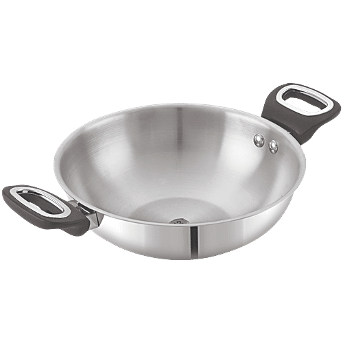 Anjali Stainless Steel Kadai - With Steel Lid, 24cm, Fiesta Pro, 2.4 l  