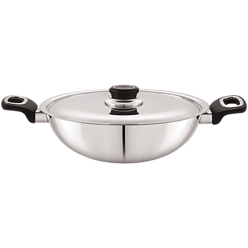 Anjali Stainless Steel Kadai - With Steel Lid, 24cm, Fiesta Pro, 2.4 l  