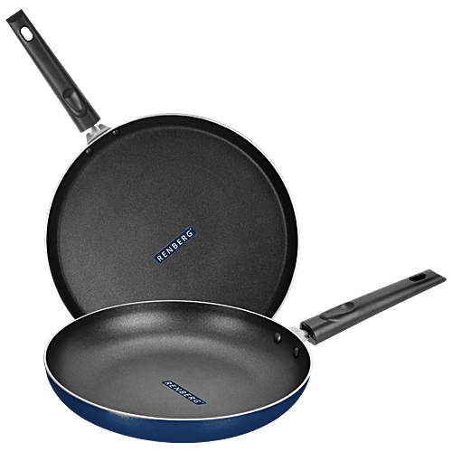 Renberg Orchid Non-Stick Cookware Set - Tawa & Fry Pan, Food Safe, Blue, 2 pcs  