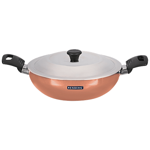 Renberg Orchid Non-Stick Cookware Set - Kadhai With Lid, Fry Pan & Tawa, Food Safe, Copper, 4 pcs