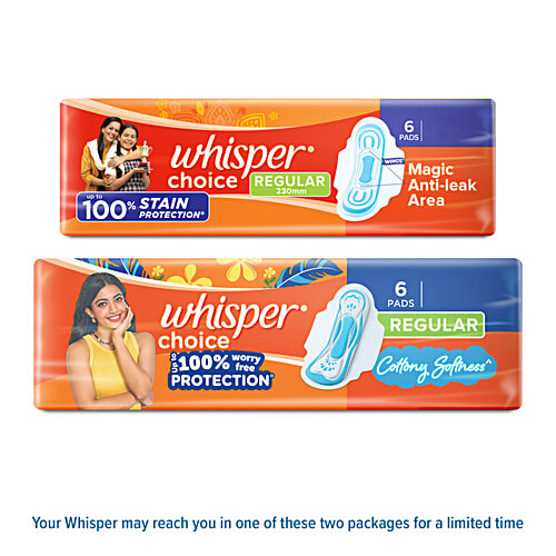 Whisper Choice Sanitary Napkins - Regular, 6 pcs  