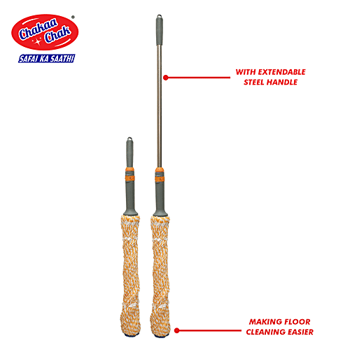 Chakaachak Eco Smart Twist Mop - Microfibre & Stainless Steel, Extendable Handle, 2.8 ft, Grey & Orange, 1 pc