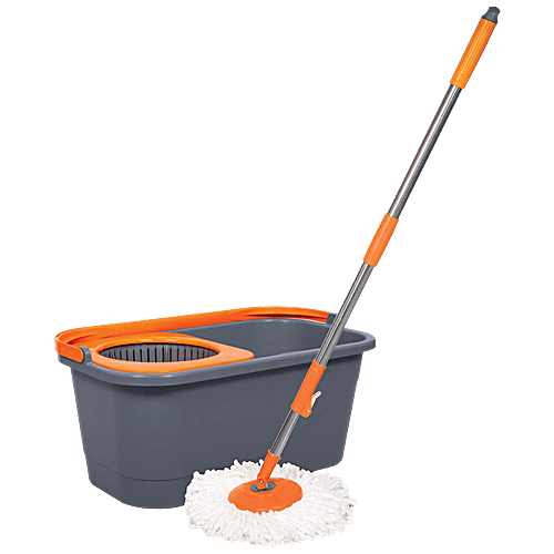 Chakaachak Rotolite Spin Mop - Plastic + TPE, Extendable Handle, 3.9 ft, Grey & Orange, 1 pc (Get 1 Free Refill)