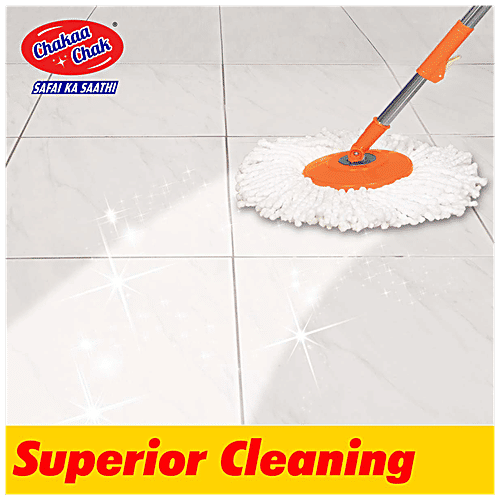 Chakaachak Rotolite Spin Mop - Plastic + TPE, Extendable Handle, 3.9 ft, Grey & Orange, 1 pc (Get 1 Free Refill)