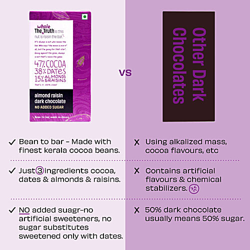 The Whole Truth Almond Raisin Dark Chocolate - No Added Sugar, 80 g  