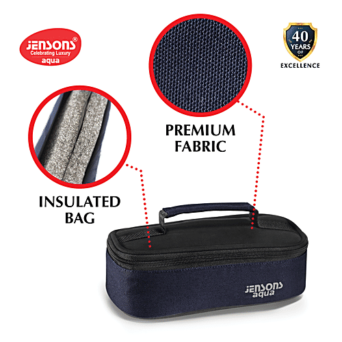 Jensons Aqua Lunch Box With Bag - Leakproof & Detachable Click & Lock, Navy Blue, 3 pcs