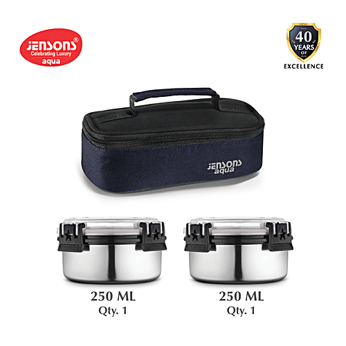 Jensons Aqua Lunch Box With Bag - Leakproof & Detachable Click & Lock, Navy Blue, 3 pcs