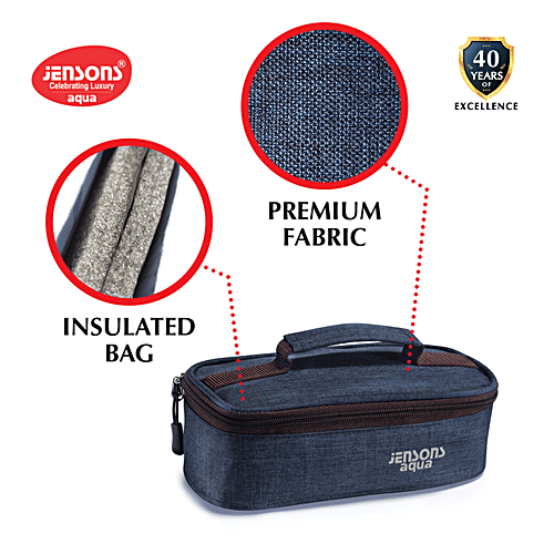 Jensons Aqua Lunch Box With Bag- Leakproof & Detachable Click & Lock, Khaadi Navy Blue, 3 pcs