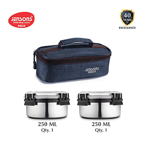 Jensons Aqua Lunch Box With Bag- Leakproof & Detachable Click & Lock, Khaadi Navy Blue, 3 pcs