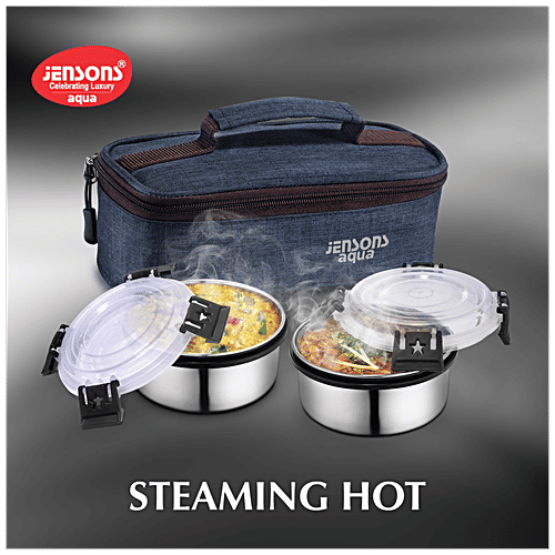 Jensons Aqua Lunch Box With Bag- Leakproof & Detachable Click & Lock, Khaadi Navy Blue, 3 pcs