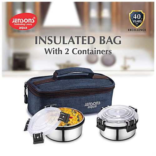 Jensons Aqua Lunch Box With Bag- Leakproof & Detachable Click & Lock, Khaadi Navy Blue, 3 pcs