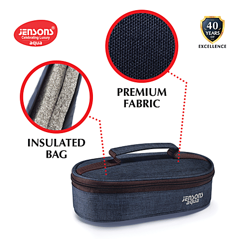 Jensons Aqua Lunch Box With Bag - Leakproof, Airtight, Khadi Navy Blue & Brown, 3 pcs  