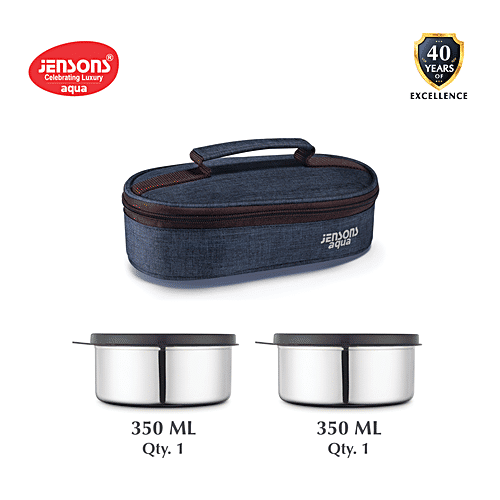 Jensons Aqua Lunch Box With Bag - Leakproof, Airtight, Khadi Navy Blue & Brown, 3 pcs  