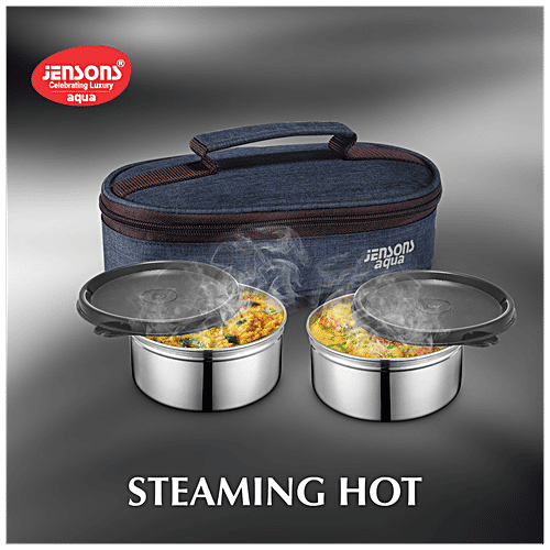 Jensons Aqua Lunch Box With Bag - Leakproof, Airtight, Khadi Navy Blue & Brown, 3 pcs  