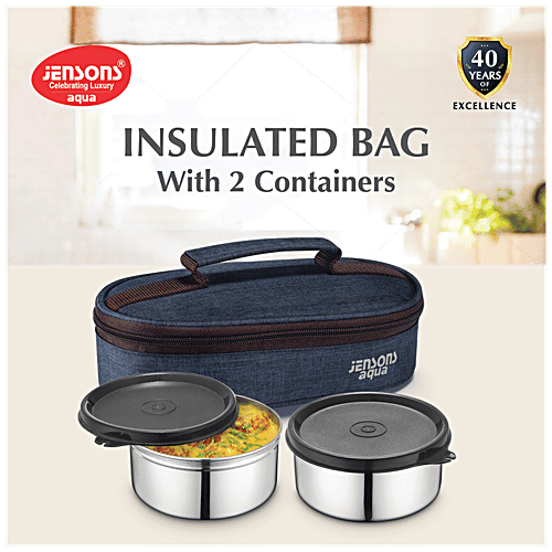 Jensons Aqua Lunch Box With Bag - Leakproof, Airtight, Khadi Navy Blue & Brown, 3 pcs  