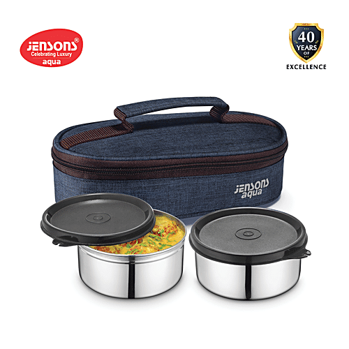 Jensons Aqua Lunch Box With Bag - Leakproof, Airtight, Khadi Navy Blue & Brown, 3 pcs  