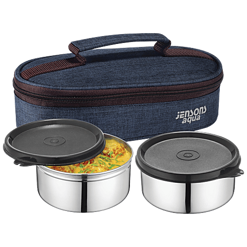 Jensons Aqua Lunch Box With Bag - Leakproof, Airtight, Khadi Navy Blue & Brown, 3 pcs  