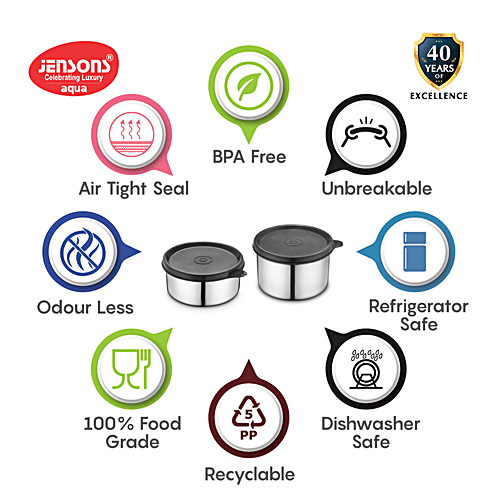 Jensons Aqua Trio Lunch Box With Bag - Leakproof, Air Tight, Navy Blue, 4 pcs  