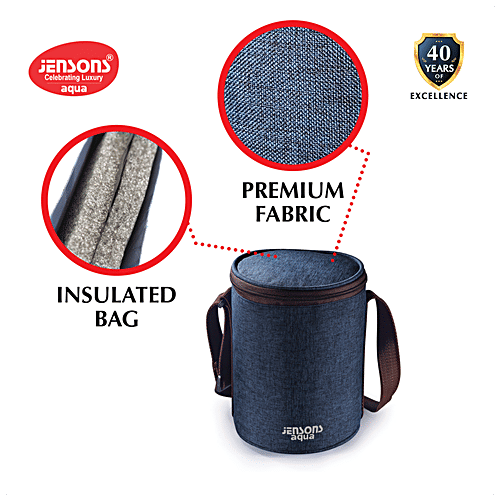 Jensons Aqua Trio Lunch Box With Bag - Leakproof, Air Tight, Navy Blue, 4 pcs  