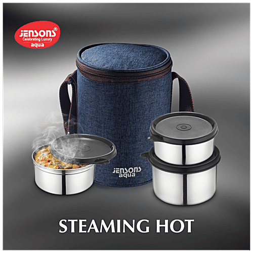 Jensons Aqua Trio Lunch Box With Bag - Leakproof, Air Tight, Navy Blue, 4 pcs  