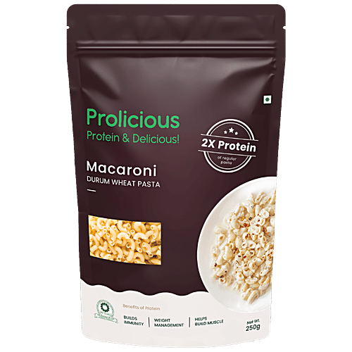 Prolicious Macaroni Durum Wheat Pasta - Rich In Plant-Based Protein, 250 g