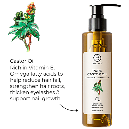 Brillare Pure Castor Oil - 100% Natural, Organic & Cold Pressed, 200 ml