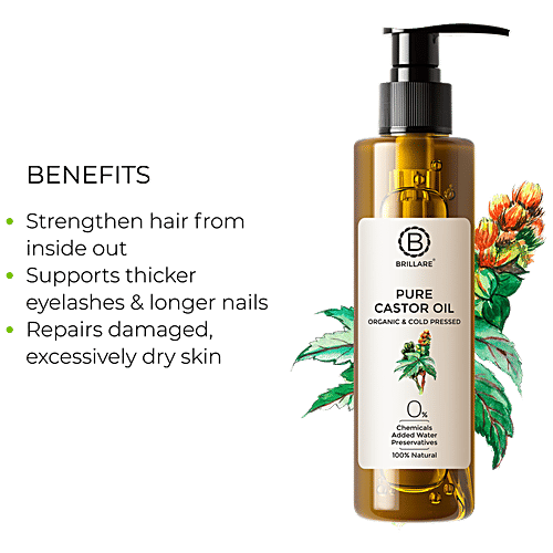 Brillare Pure Castor Oil - 100% Natural, Organic & Cold Pressed, 200 ml