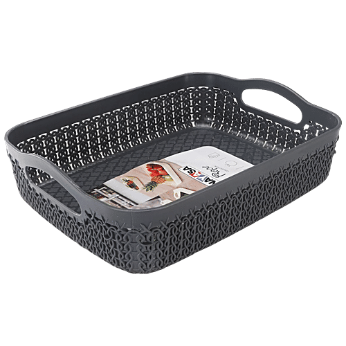 Nayasa Rope Basket Rectangle Small Basket For Fruits & Vegetables, For Dining Table/Kitchen - Brown & Grey, 2 Pcs  