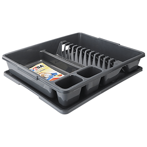 Nayasa Monica Dlx Regular Kitchen Tray Utensil Drying Rack, Plate Rack, Bartan - Grey, 1 pc  