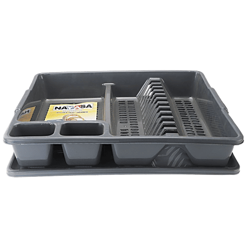 Nayasa Monica Dlx Regular Kitchen Tray Utensil Drying Rack, Plate Rack, Bartan - Grey, 1 pc  