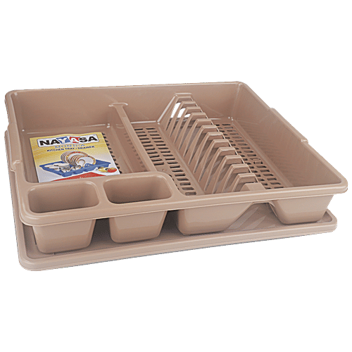 Nayasa Monica Dlx Regular Kitchen Tray Utensil Drying Rack, Plate Rack, Bartan Basket - Brown, 1 pc