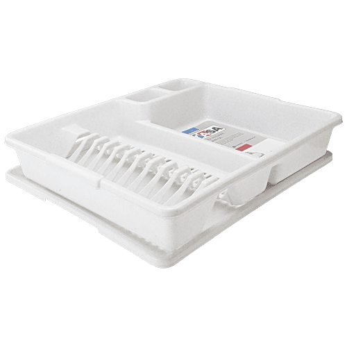 Nayasa Monica Dlx Regular Kitchen Tray Utensil Drying Rack, Plate Rack, Bartan Basket - White, 1 pc