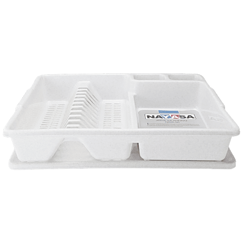 Nayasa Monica Dlx Regular Kitchen Tray Utensil Drying Rack, Plate Rack, Bartan Basket - White, 1 pc