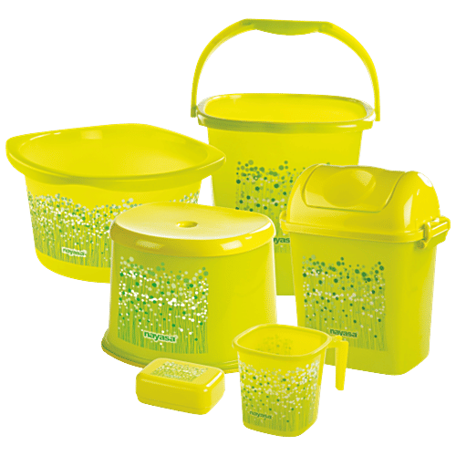 Buy Nayasa Funk Bathroom Set Dlx Bucket 25 Ltr, Mug 1.5 Ltr, Stool, Soap Case, Dustbin, Tub