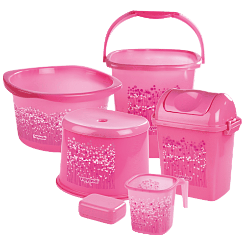 Buy Nayasa Funk Bathroom Set Dlx Bucket 25 Ltr, Mug 1.5 Ltr, Stool, Soap Case, Dustbin, Tub
