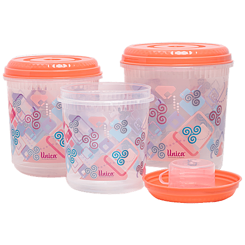 Unica Spendido Storage Container - 100% Food Grade, Durable, Coral, 3 pcs (Get Free Measuring Cup)