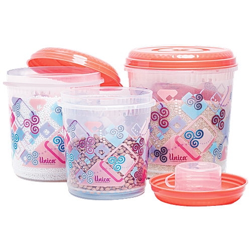 Unica Spendido Storage Container - 100% Food Grade, Durable, Coral, 3 pcs (Get Free Measuring Cup)