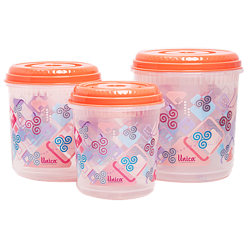 Unica Spendido Storage Container - 100% Food Grade, Durable, Coral, 3 pcs (Get Free Measuring Cup)