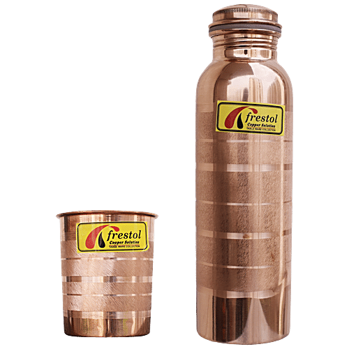 Frestol Pure Copper Bottle & Glass Combo, 2 pcs (Bottle, 950 ml + Glass, 100 ml) 