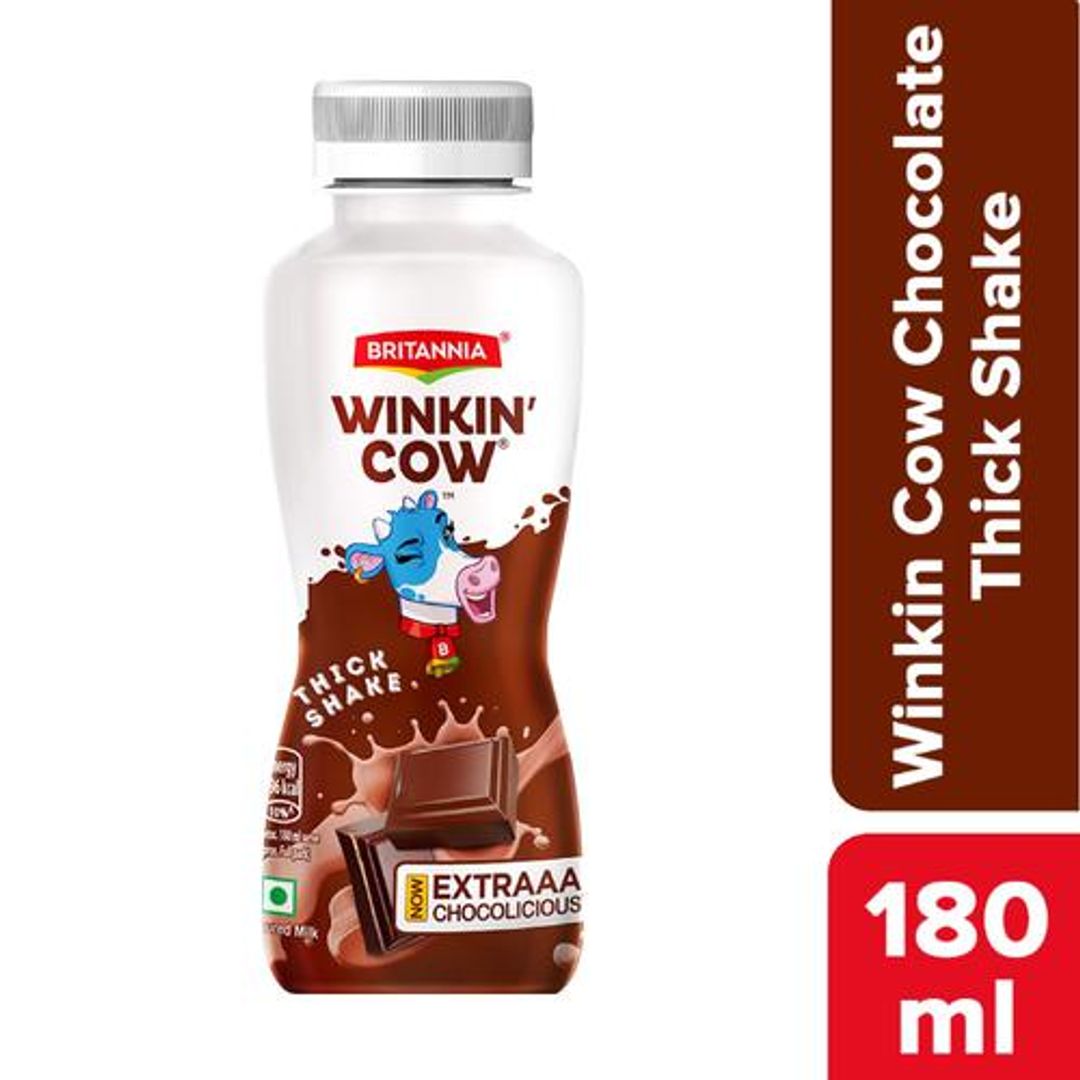 Britannia Winkin Cow Chocolicious Thick Milkshake - Rich In Calcium, 180 ml Pet Bottle