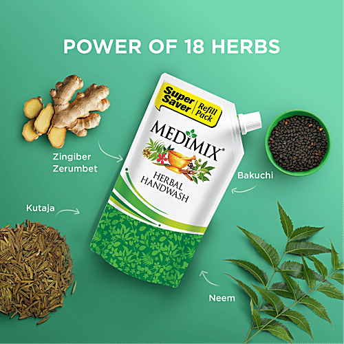 Medimix Ayurvedic Herbal Handwash Refill, 700 ml Pouch 18 Exotic Herbs for Germ Protection & Soft, Moisturized Hands