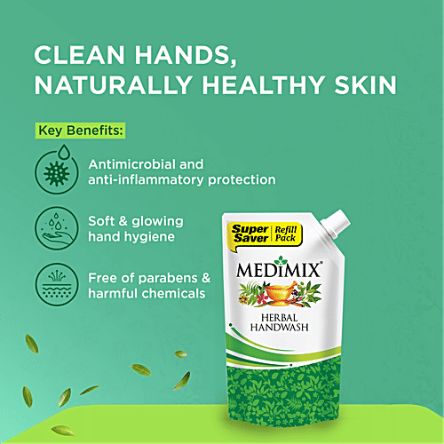 Medimix Ayurvedic Herbal Handwash Refill, 700 ml Pouch 18 Exotic Herbs for Germ Protection & Soft, Moisturized Hands