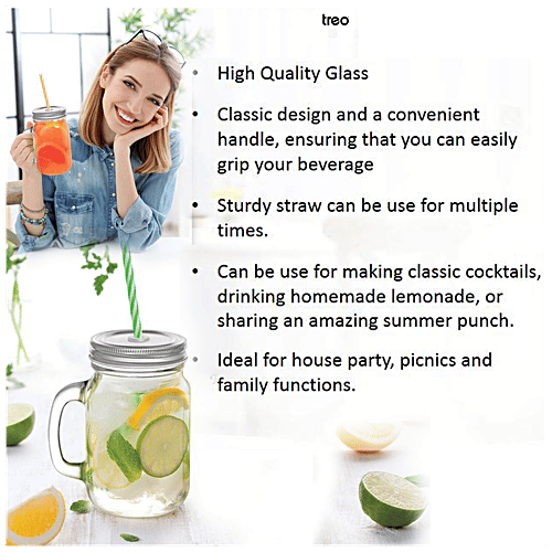 Treo Mason Jar With Lid - Trinity, Transparent, 470 ml (Set of 2) 
